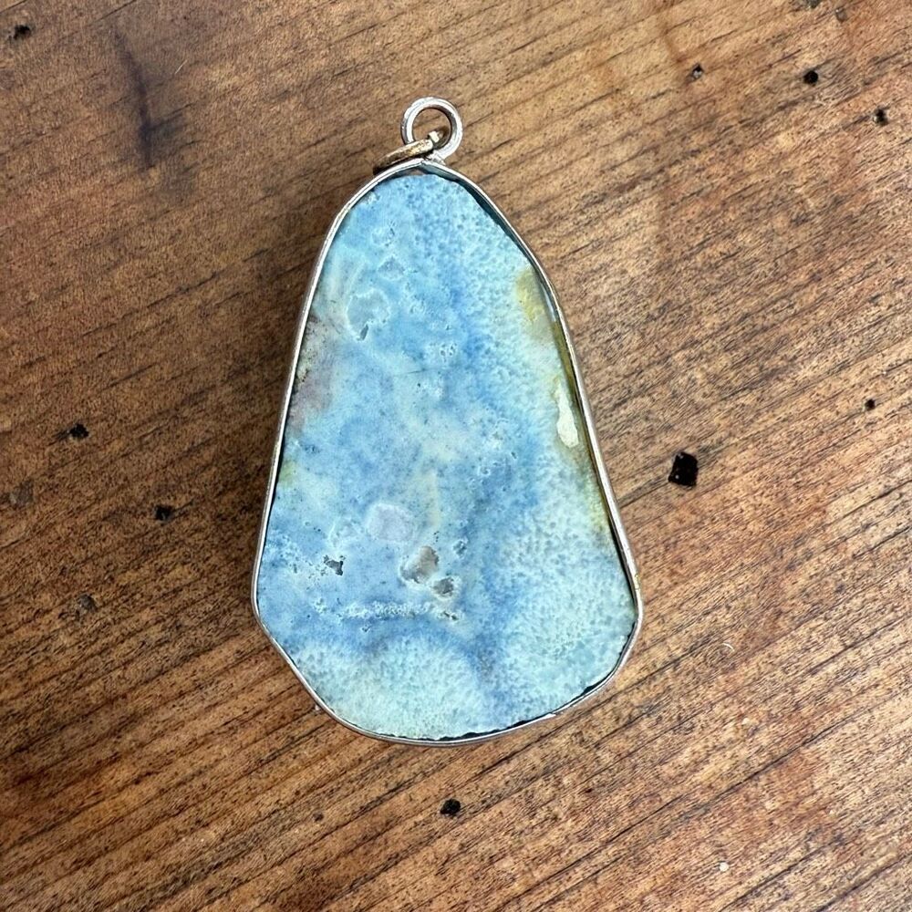 Large Raw Blue Larimar Necklace Pendant - Picture 5 of 10